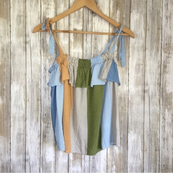 LC Lauren Conrad Vertical Stripe Tie Shoulder Tank - Picture 1 of 4